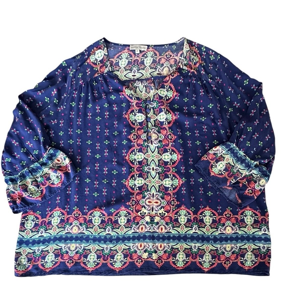 Adrienne Vittadini Floral Top Blouse Women's Plus 2XL Multicoloured Long Sleeve